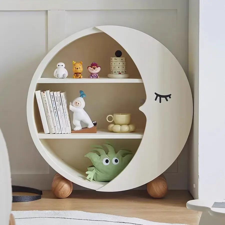 wv- Cream Style Sideboard Cabinet Lovely Moon Shape Storage Display Bookcase Children's Room Living Room Furniture Sideboard#