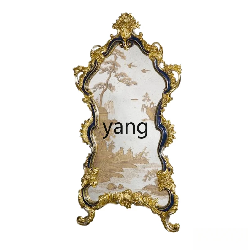 CX French heavy industry carving antique hand-painted decorative mirror painting villa foyer entrance