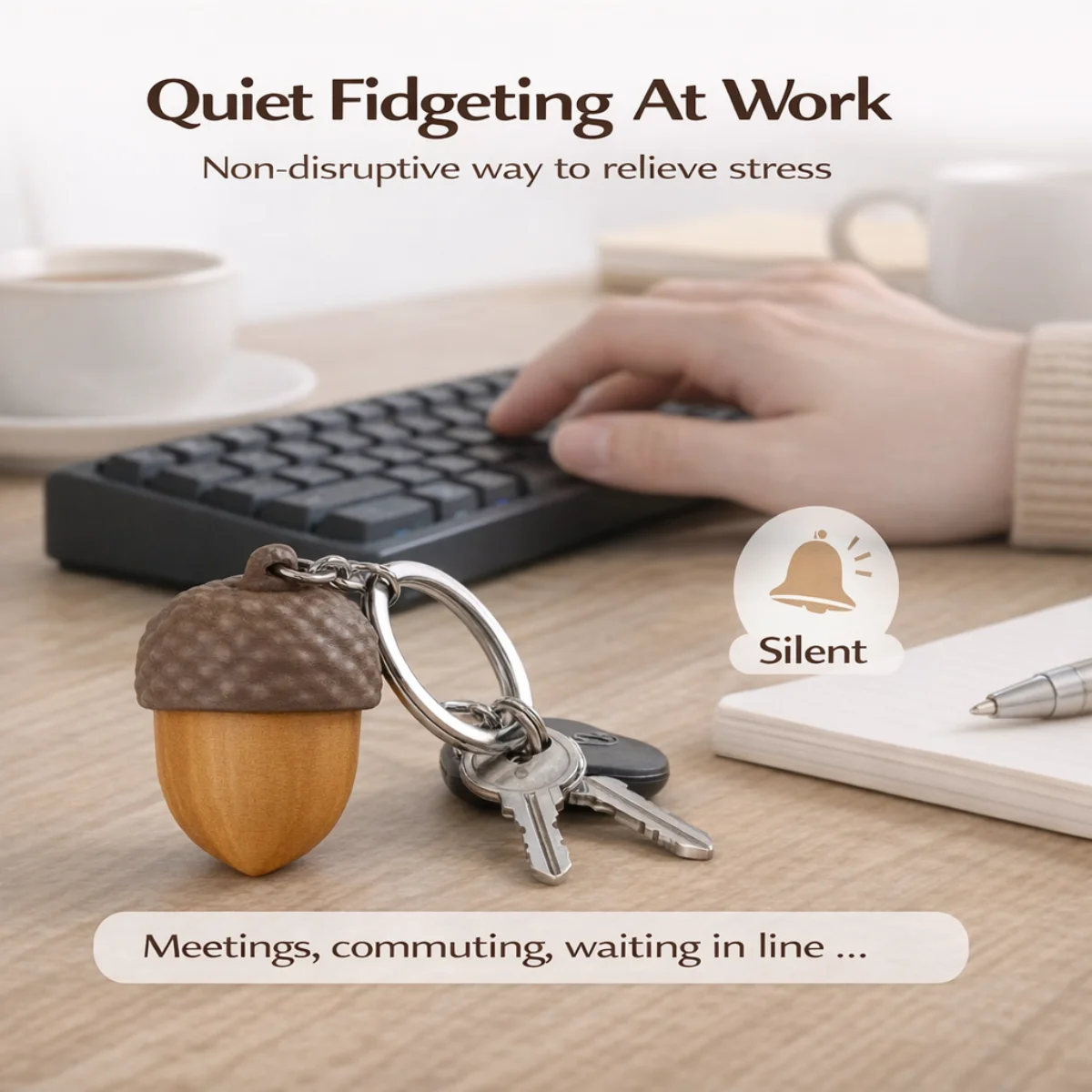 Acorn Pop Fidget Clicker Keychain Silent Stress Relief Toy Portable Key Ring Bag Charm Gift