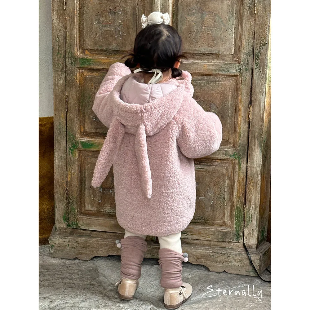 Mädchen Fleece Dicke Wolle Mantel 2024 Neue Herbst Winter Mode Mit Kapuze Warme Mantel Koreanische Einfache Stil 2-8 Jahre alt Kinder Kleidung