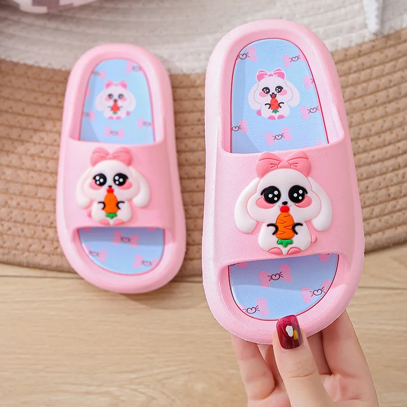 Pantuflas-Pantoufles d'été coordonnantes pour enfants, chaussures de maison pour garçons et filles, sandales mignonnes, tongs