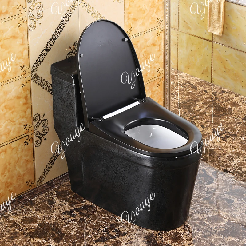U Household European Matte Black Pattern Flush Toilet Household Super Swirl Anti-Odor Ceramic Color Personalized Toilet