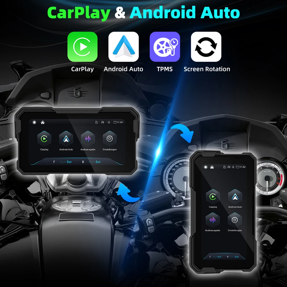 6.25 Inch Motorcycle GPS Navigator Wireless CarPlay Android Auto Display Bluetooth5.0 WiFi Moto Navigation Screen Player
