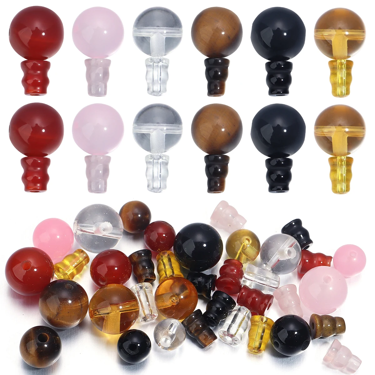 

2 Set/Lot 6-10mm Natural Red/Black Beads 3 Hole Buddha Head Guru Spacer Bead for DIY Craft Handmade Gems Stone Bracelet Necklace