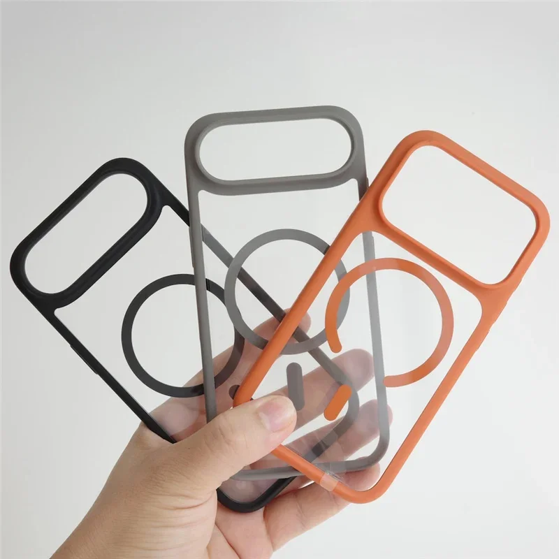 حافظة Magsafe شفافة مزودة بزر كاميرا تعمل باللمس AI لهاتف آيفون 17Pro 17 Pro Max 17 غطاء مدرع صلب للشحن اللاسلكي الشفاف