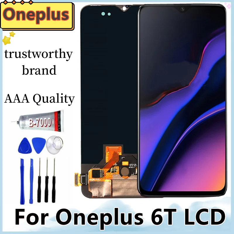 

100% Test AMOLED / TFT Black 6.4 " For OnePlus 6T 1+ 6t A6010 A6013 LCD DIsplay Touch Screen Digitizer Assembly Replacement