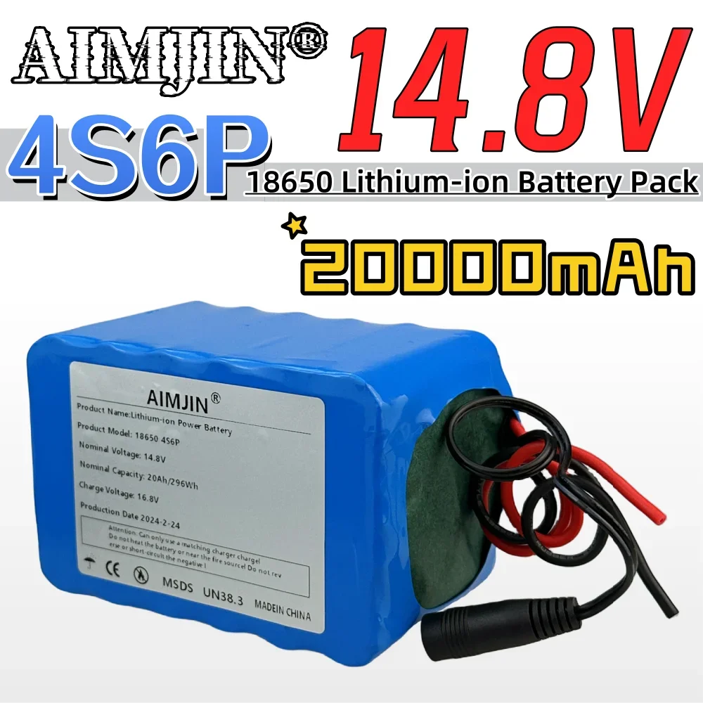 

18650 4S6P 14.8V 20Ah/20000mAh Li-Ion Battery Pack Built-in BMS For Night Fishing Lamp Heater Miner's Amplifier Battery Replacem