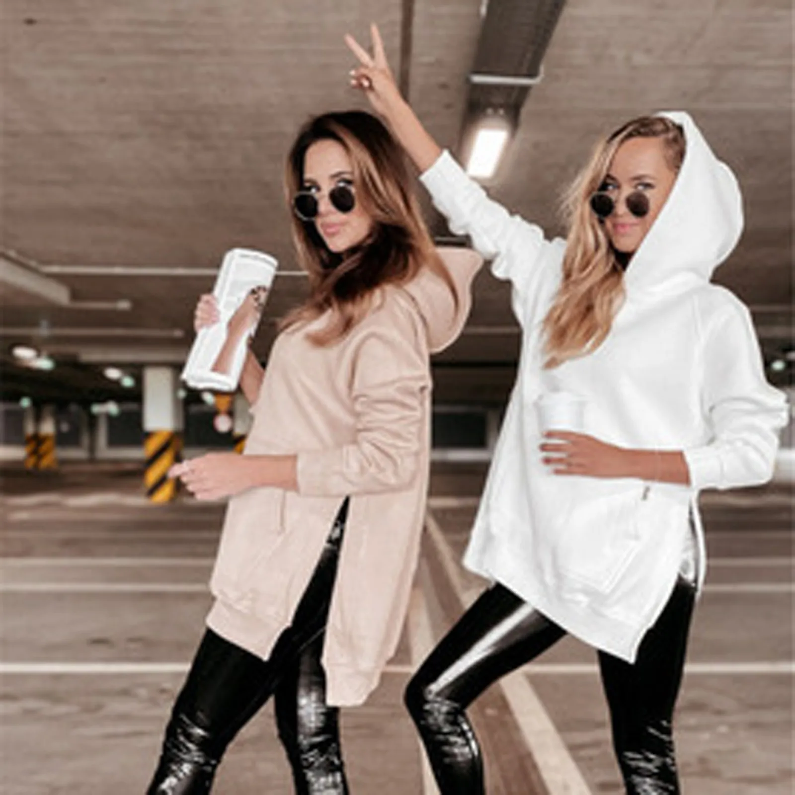 Loose Sweatshirt Y2k Tops Hoodies Womens Oversize Split Pockets Hooded Hoodies Solid Winter Autumn Loose Warm Hoodies Pullovers