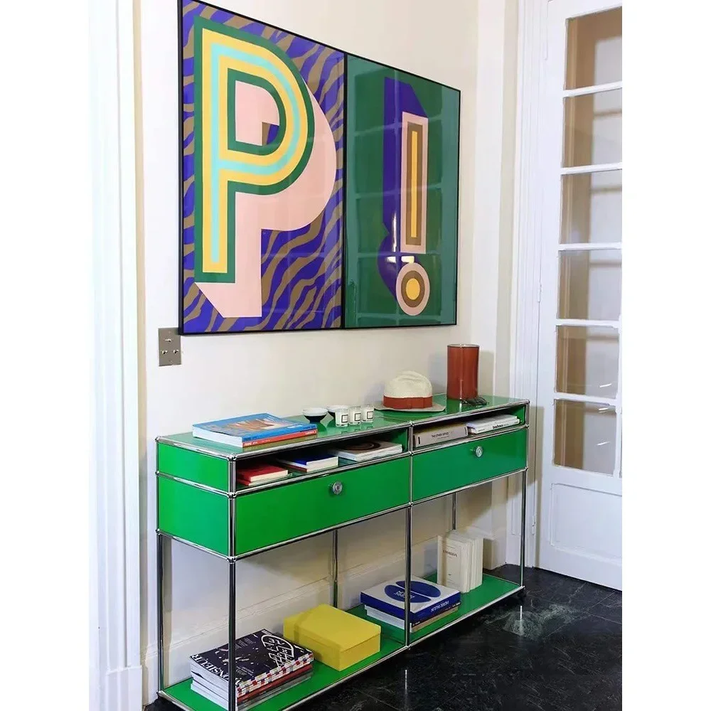 طاولة بجانب السرير مستعملة من الفولاذ المقاوم للصدأ، غرفة نوم USM، رف حديث وبسيط، وحدة حمراء صافية، تخزين، خزانة جانبية للتلفزيون، كاملة #4