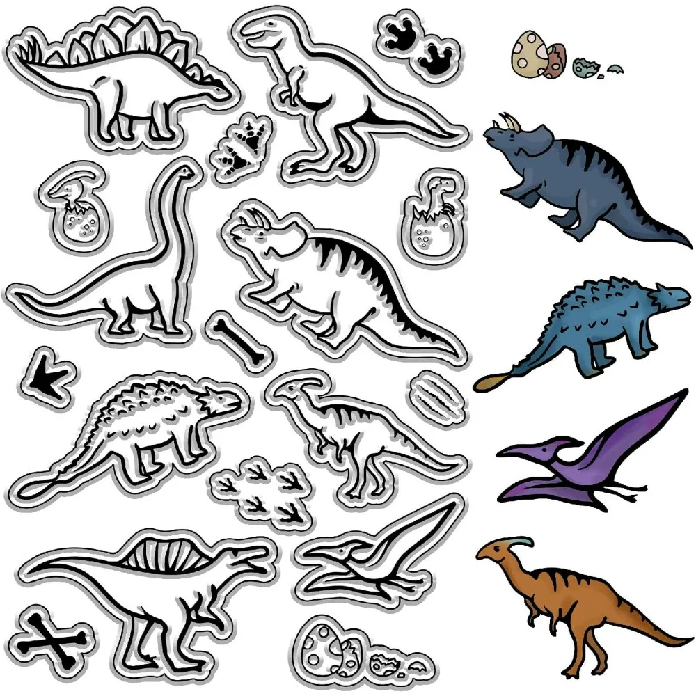 Dinosaur Clear Stamps Bones Paw Prints Dinosaur Eggs Reusable Retro Transparent Silicone Stamp Seals for Photo Album Decorative