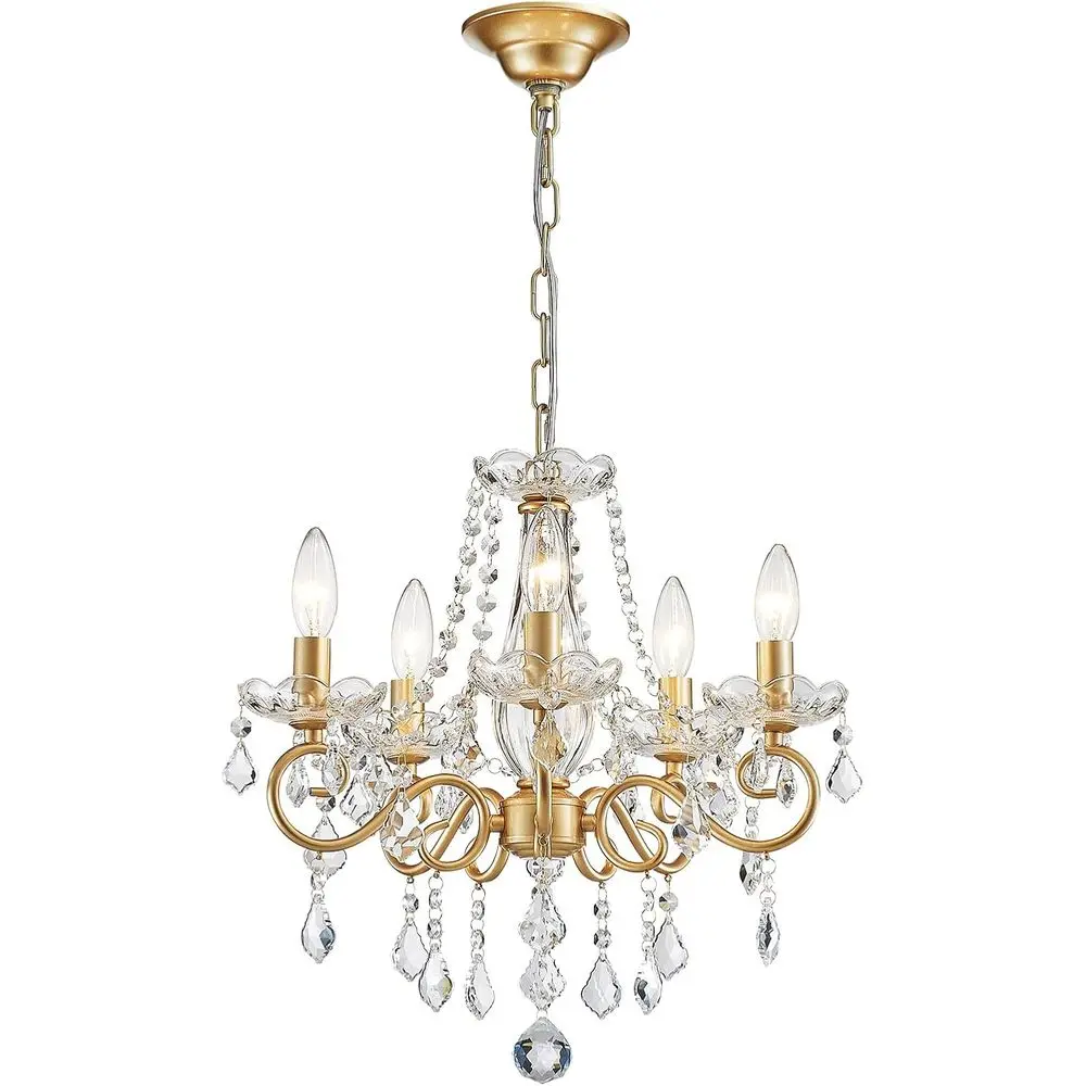

Crystal Chandelier with 5 E12 Bulbs, 16.5 High x 16.9 Diameter, Suitable for Living Room, Bedroom, Dining Room, Kitchen Island,