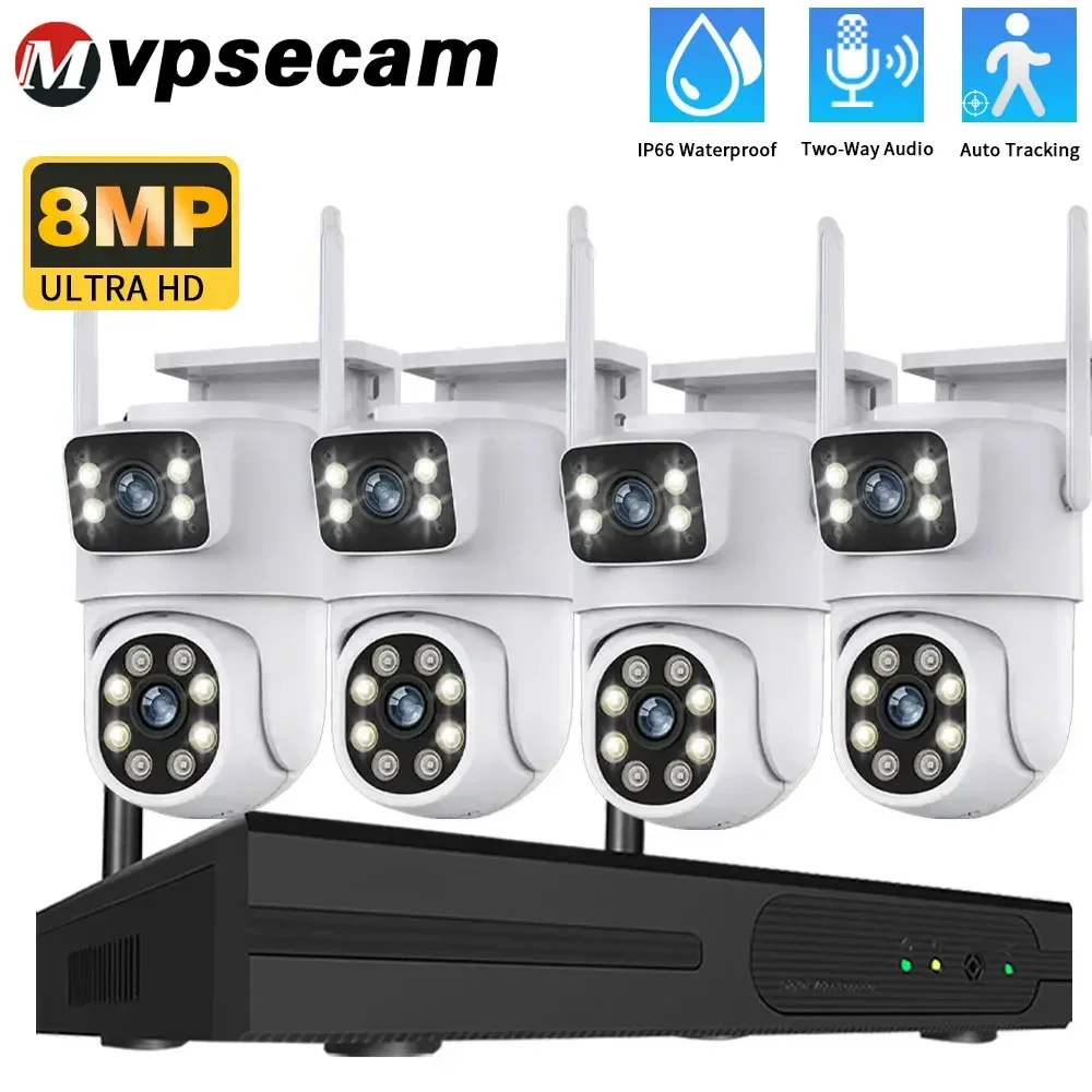 16CH Wireless NVR System Outdoor 4K Dual Lens PTZ Wifi Camera Auto Tracking Home CCTV Security Surveillance Kit 4CH 2 Way Audio