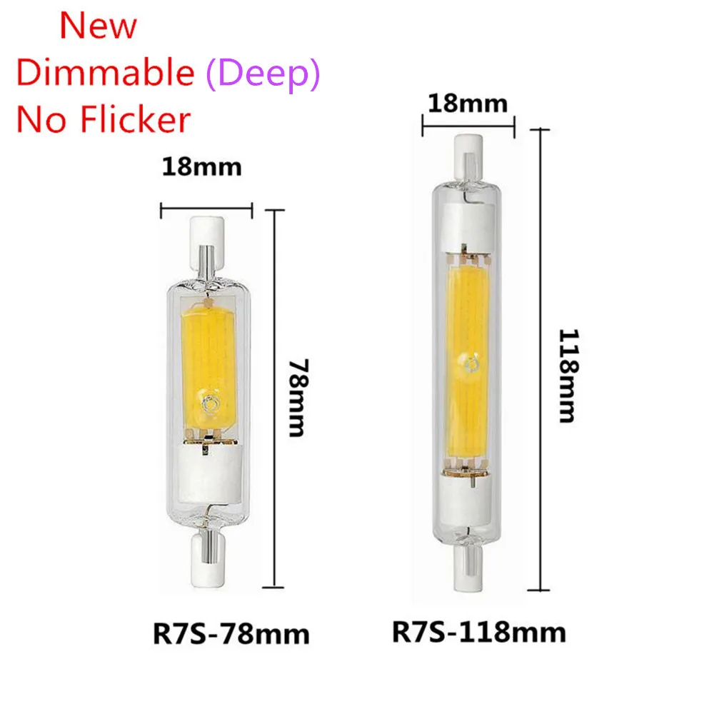 

New Dimmable No Flicker R7S Corn Lamp LED Glass COB Tube Bulb 78MM 118MM J78 J118 Replace Halogen Light 110V 220V Home Lampadas