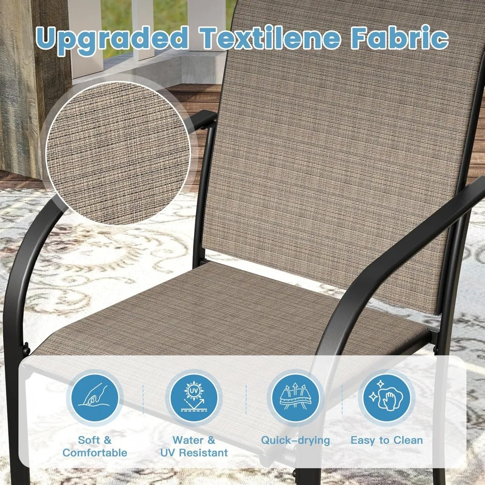 7 piece outdoor patio dining set for 6,63 "walnut rectangular metal dining table and 6 brown stackable harnesses