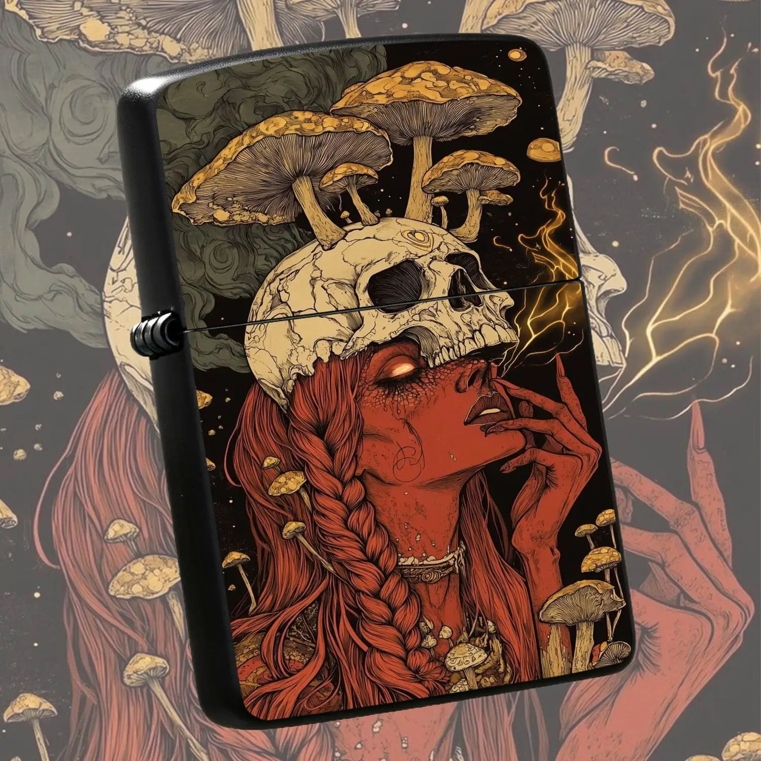 Creative Psychedelic Mushroom Witch Art Pattern Lighter, Retro Dark Aesthetic Portable Igniter, Multi-Scene Use For Home Outdoor, Unique Artistic Decorative Gift For Art Lovers, Ideal Present For Daily Use And A Humorous And Interesting Lig
