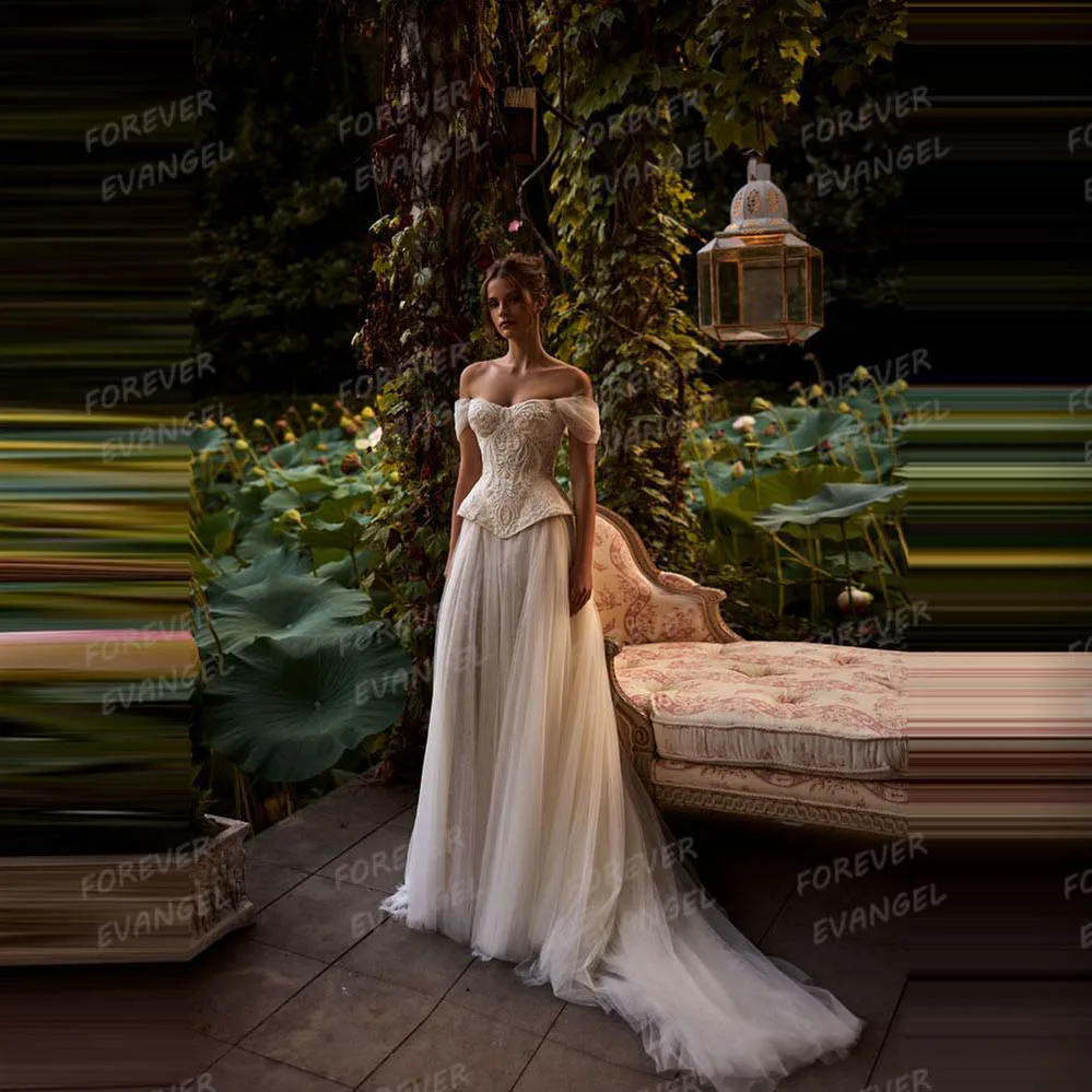 간단한 섹시한 웨딩 드레스 라인 여성용 스위트하트 우아한 신부 가운 튤 파티 백리스 2025 맞춤 제작 웨딩드레스