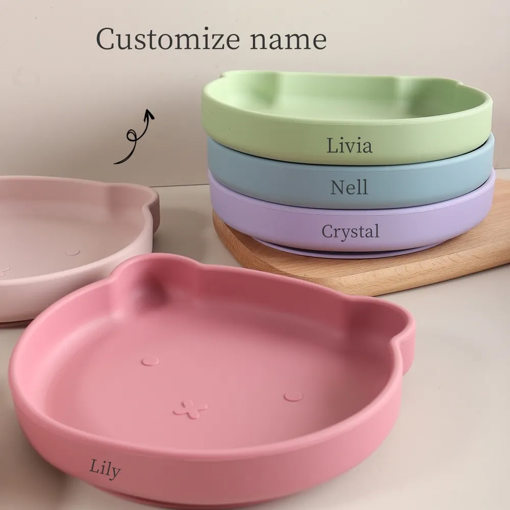 

Custom baby plate Engraved Silicone Feeding Bear shape Tray | Strong Suction Base for Kids cartoon bear plate