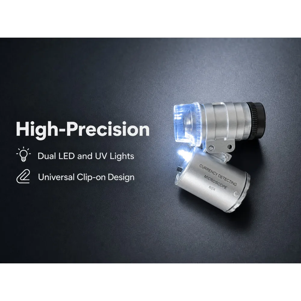 60X Mini Microscópio Joalheiro Lupa Lente Iluminada Lupa 3 LED Com Lente de Luz UV Lupa
