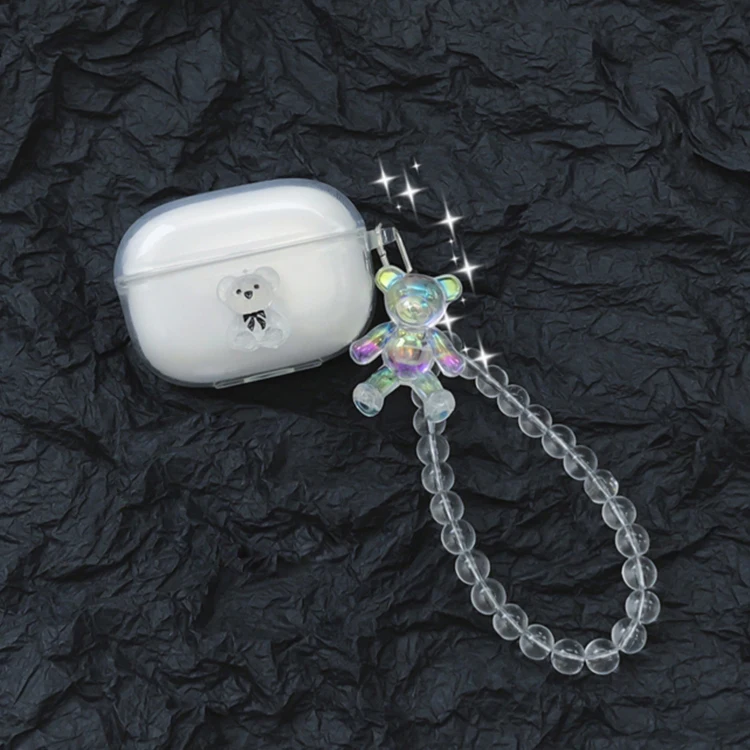 حافظة لهاتف Lenovo XT88 حافظة على شكل الدب اللطيف سماعة أذن thinkplus XT88 مزودة بدلاية على شكل قلب شفاف من مادة البولي يوريثان والسيليكون