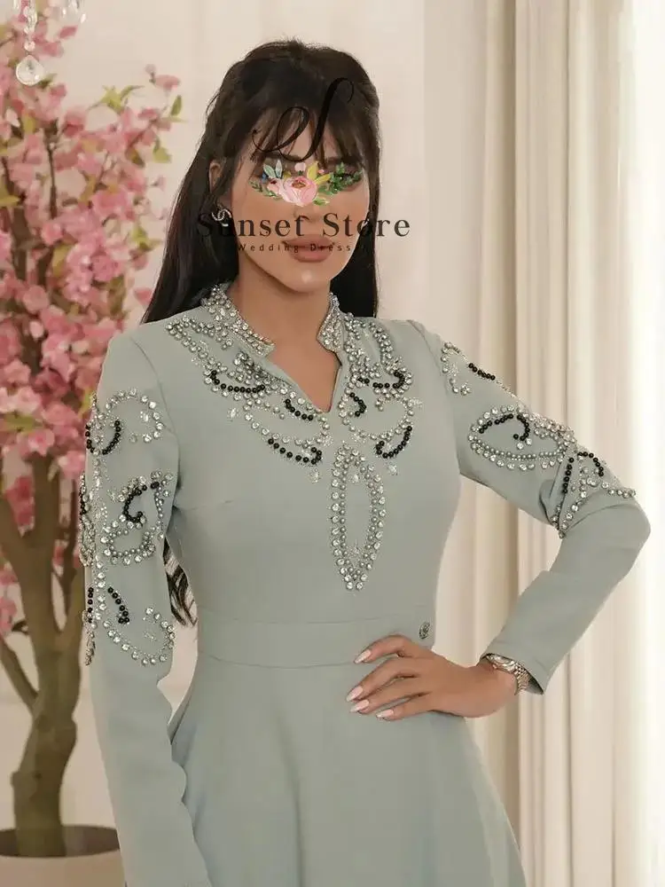 Customized Elegant Beaded Long Sleeves Ankle Length Mother of the Bride Dress Occasion Formal Party Wedding Summer