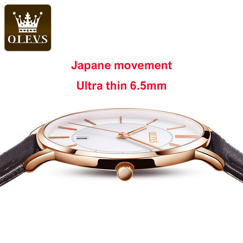 

OLEVS ultrathin Watch for Men Luxury Quartz Wristwatches Casual Genuine Leather Simple Design Thin Mens Watches Japan movement