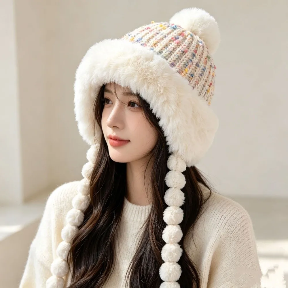Fashion Soft Colored Beans Beanie Cap Fleece Lined Thickened Stretchy Knitted Hat Warm with Straps Ear Protection Hat Men