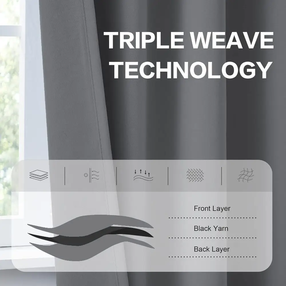 120 Inch Grey Thermal Insulated Blackout Curtains with Back Tab and Rod Pocket, 52x120, 2-Panel Set