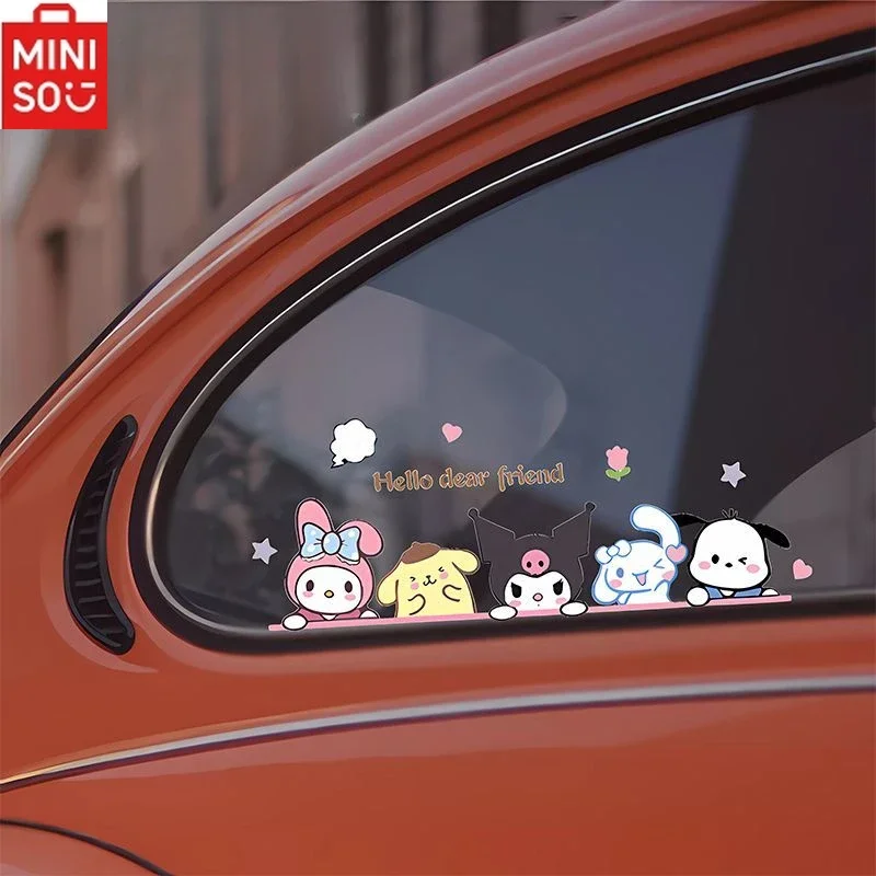 

MINISO Sanrio Kuromi Melody Family Car Cartoon Cinnamon Dog Pudding Sticker Scratch Block Electric Motorcycle Decorative Sticker