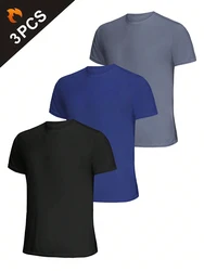 3Pcs Men's Ultralight Quick Dry Sport T-Shirt, Solid Color Breathable Lightweight Top For Fitness Training Workout Running Gym