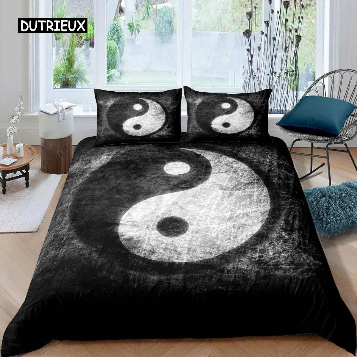 Yin Yang Duvet Cover Set Boho Trippy Art Twin Comforter Cover Gossip Traditional Ying Yang Theme King Size Polyester Quilt Cover