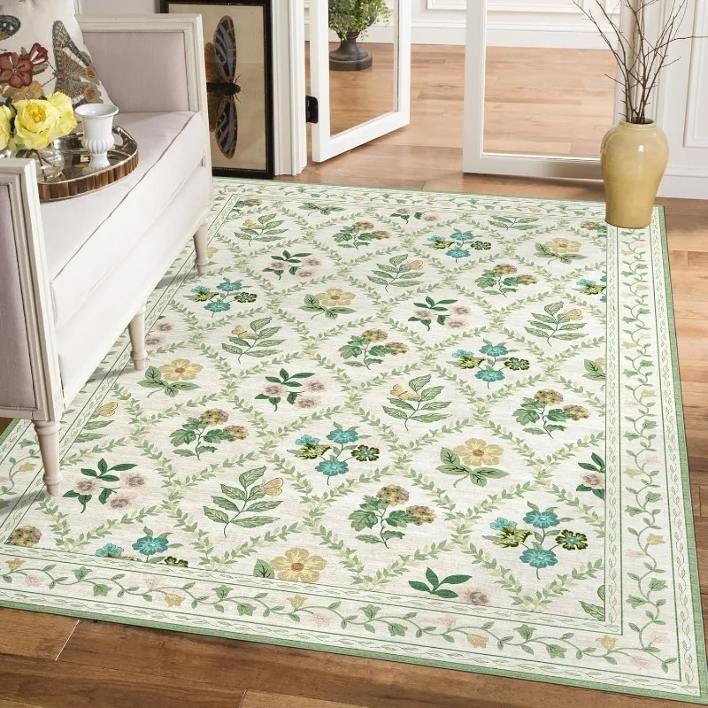 Vintage Floral Irregular Living Room Carpet Home Sofa Coffee Table Non-slip Floor Mat Foldable Machine Washable Bedroom Rug 러그