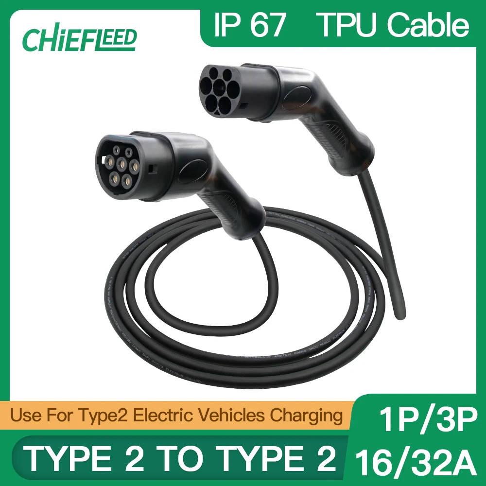 Chiefleed 32A EV Chargeing Cable Type 2 to Type 2 IEC62196-2 1/3-Phase  200V-450V Use for Type 2 Electric Vehicles Charging