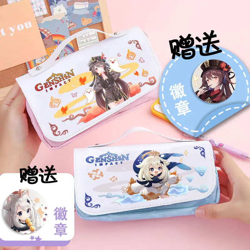 Imagem -05 - Genshin Impacto 3.5 Zhongli Keqing Xiao Bolsa de Lápis dos Desenhos Animados Estudante da Escola Kawaii Papelaria Bonito Lápis Case Plutônio Lápis Bolsa