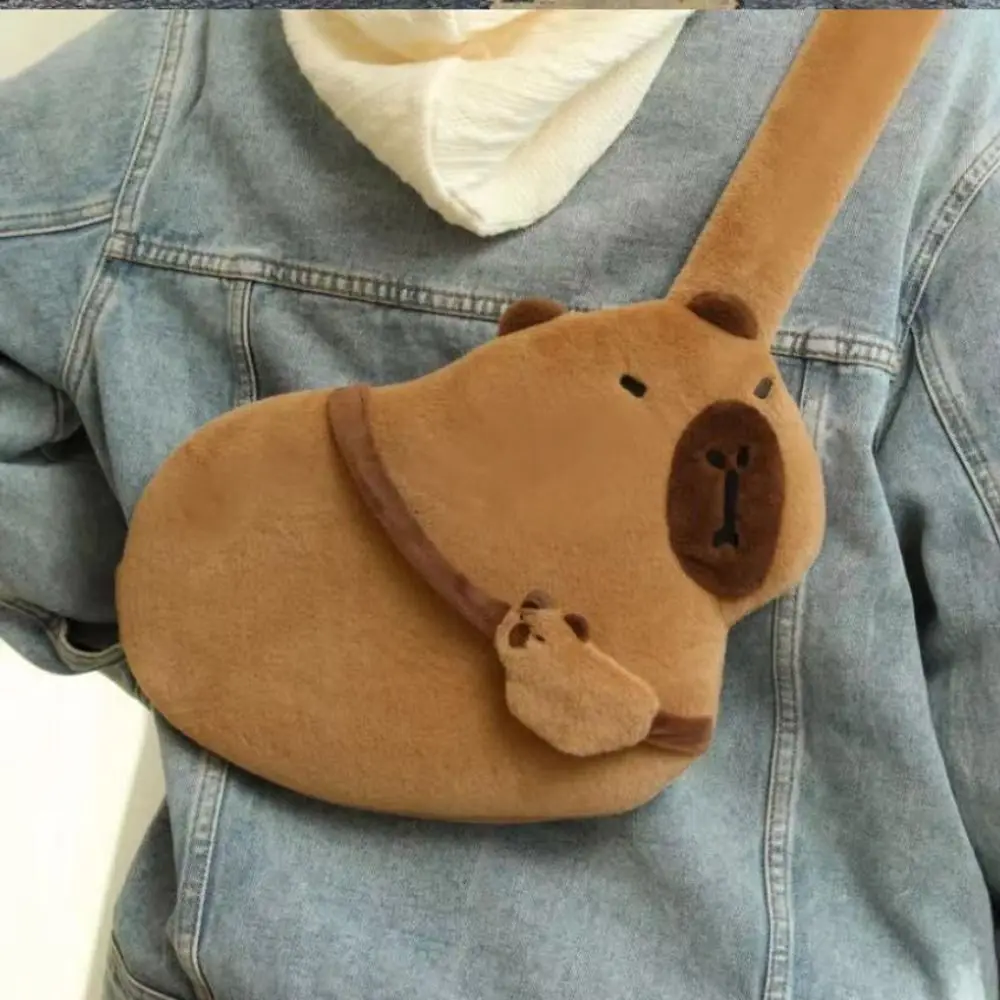 Soft Capybara Crossbody Bag Large Capacity Plush Doll Guinea Pig Chest Bag Plush Stuffed Toys Cartoon Shoulder Bag Birthday Gift