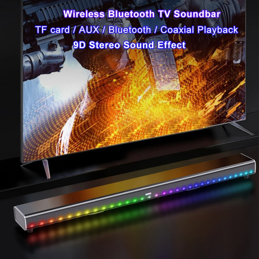 Wireless Bluetooth TV Soundbar with RGB Lights 10 Sound Units Duel Subwoofer Support Coaxial AUX Home HIFI Shocking Bass Speaker