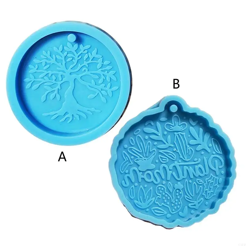 

C1FE Round Keychain Silicone Mold Circle Keychain Epoxy Resin Molds Casting Molds with Hole