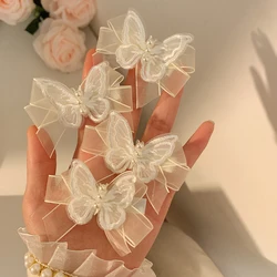 女性と女の子のための白い透明なレース蝶のヘアクリップ,かわいい真珠のヘアピン,子供の弓の髪留め,ヘアアクセサリー