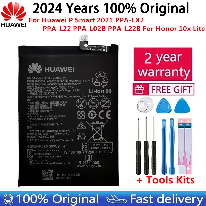 Original 5000mAh HB526488EEW For Huawei P Smart 2021 PPA-LX2 PPA-L22 PPA-L02B PPA-L22B For Honor 10x Lite Battery Bateria