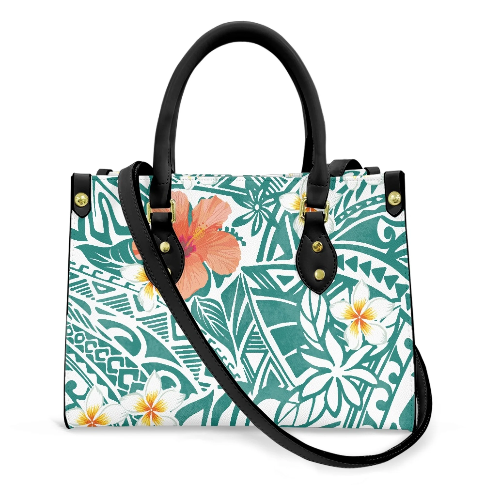 

Pacific Island Women'S Tote Polynesian Hibiscus Printed Leather Luxury Women'S Straddle Bag Women'S Bag Custom Storage Bag