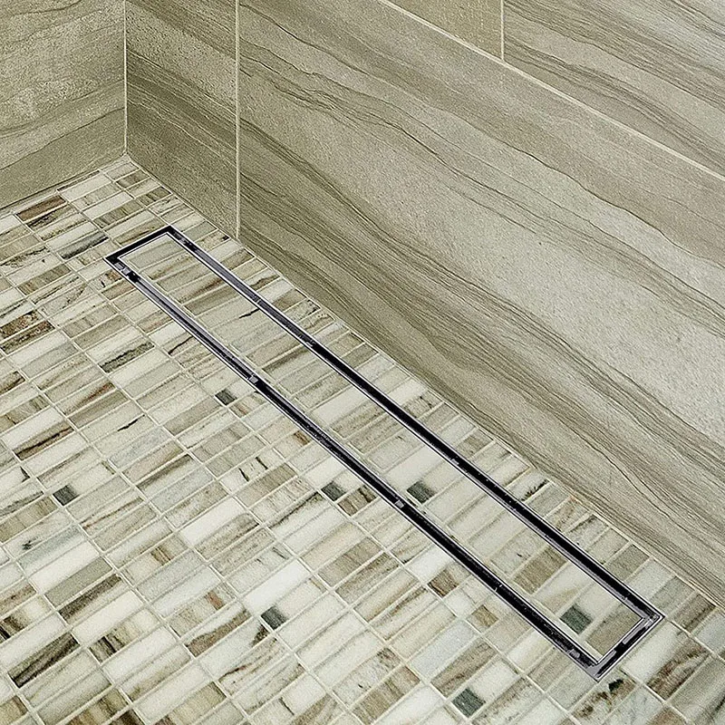 Rectangle Linear Shower Drain with Tile Insert Grate Stainless Steel Black Bathroom Floor Drain 30/40/50 cm, Brushed Gold