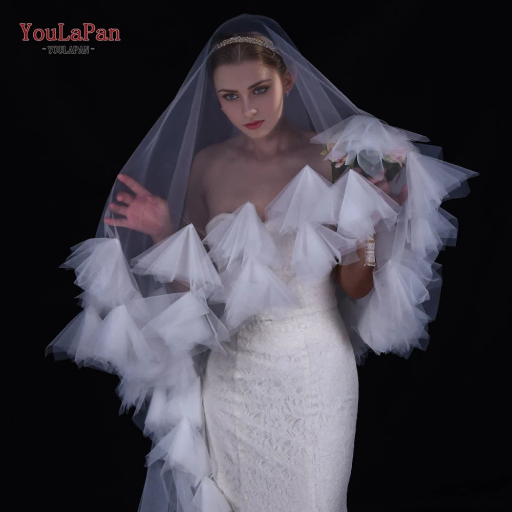 Youlapan Velo De Novia Flores 더블 대성당 신부 베일 블러시, 프랑스 로맨틱 웨딩 액세서리, V208