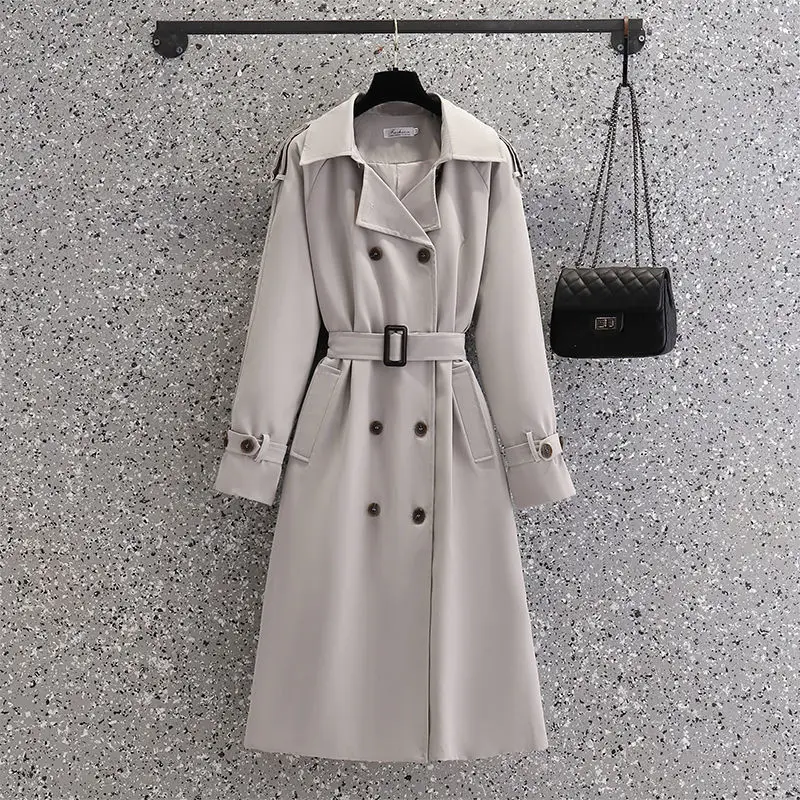 Women's Windbreaker Long Style Spring and Autumn New Style Temperament Versatile Waist Closing Fashion French Casual Coat