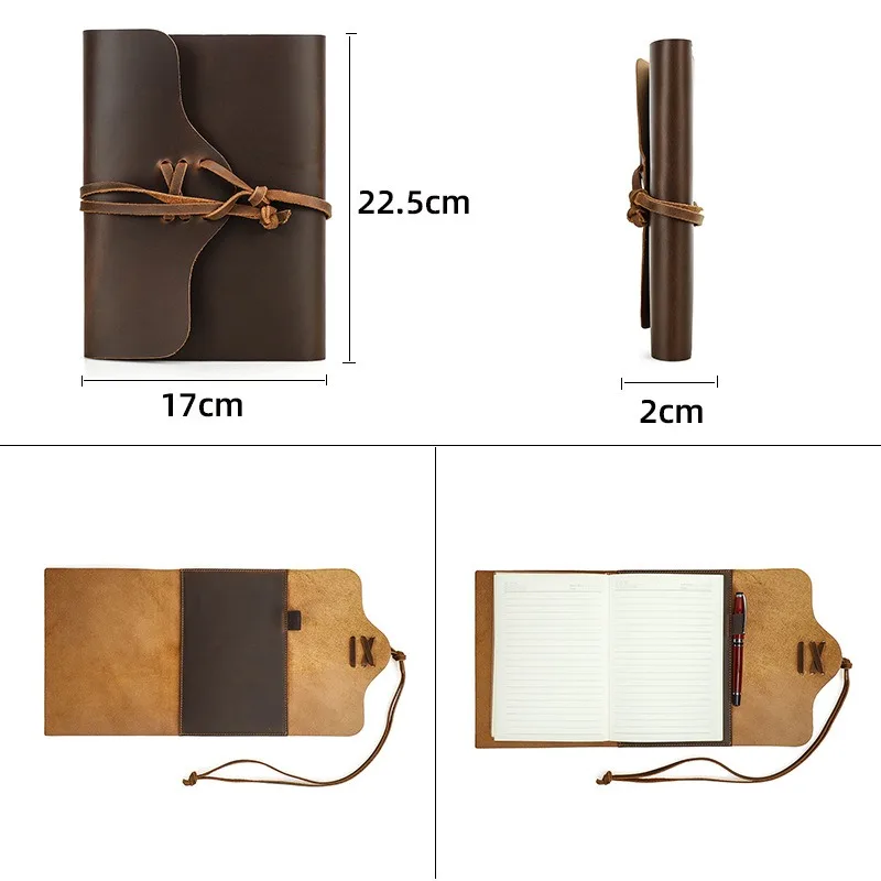 Genuine Leather Handmade A5 Laptop Notebook Cover Envelope Style Tying Rope Creativity Stationery School Office Supplies