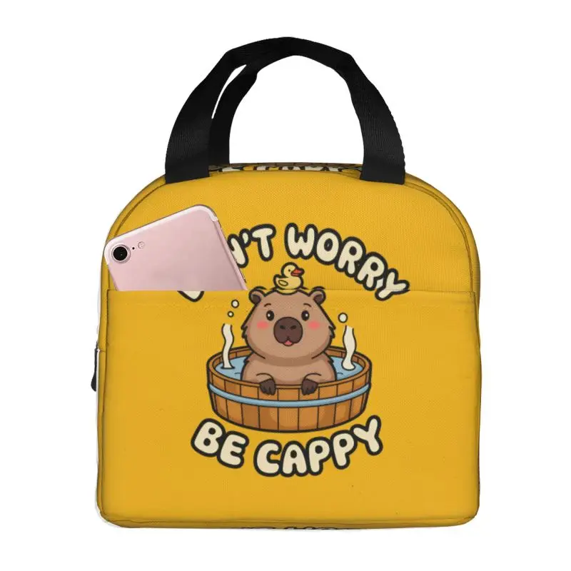 

Custom Don't Worry Be Cappy Capybara Lunch Box Women Thermal Cooler Food Insulated Lunch Bag Kids School Picnic Tote Bags