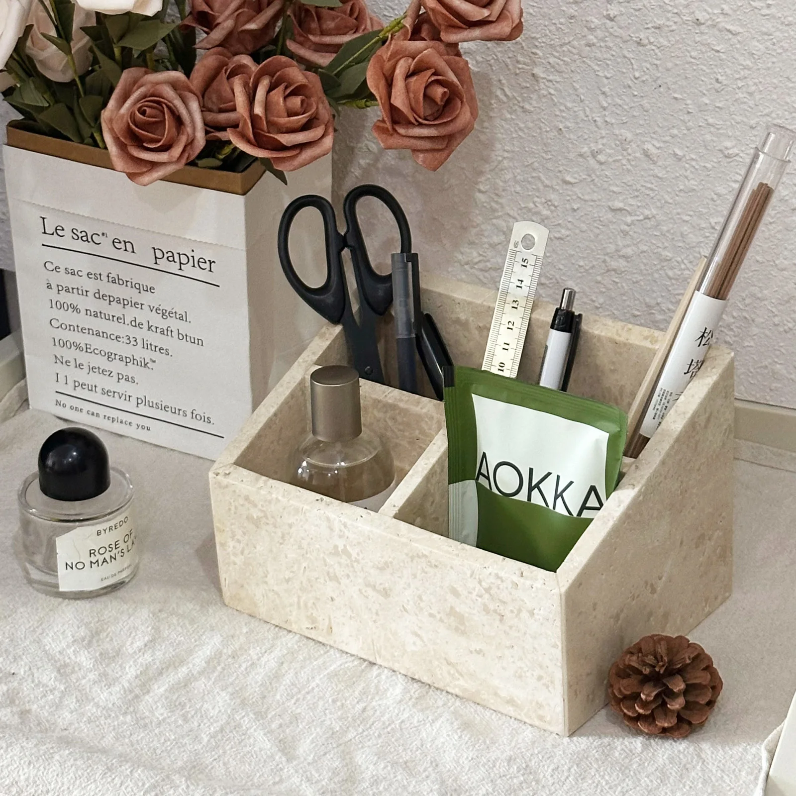 럭셔리 칼라카타 비올라 천연 대리석 데스크탑 정리함, 펜, 메이크업 브러쉬, 보석 정리용 다층 스톤 트레이