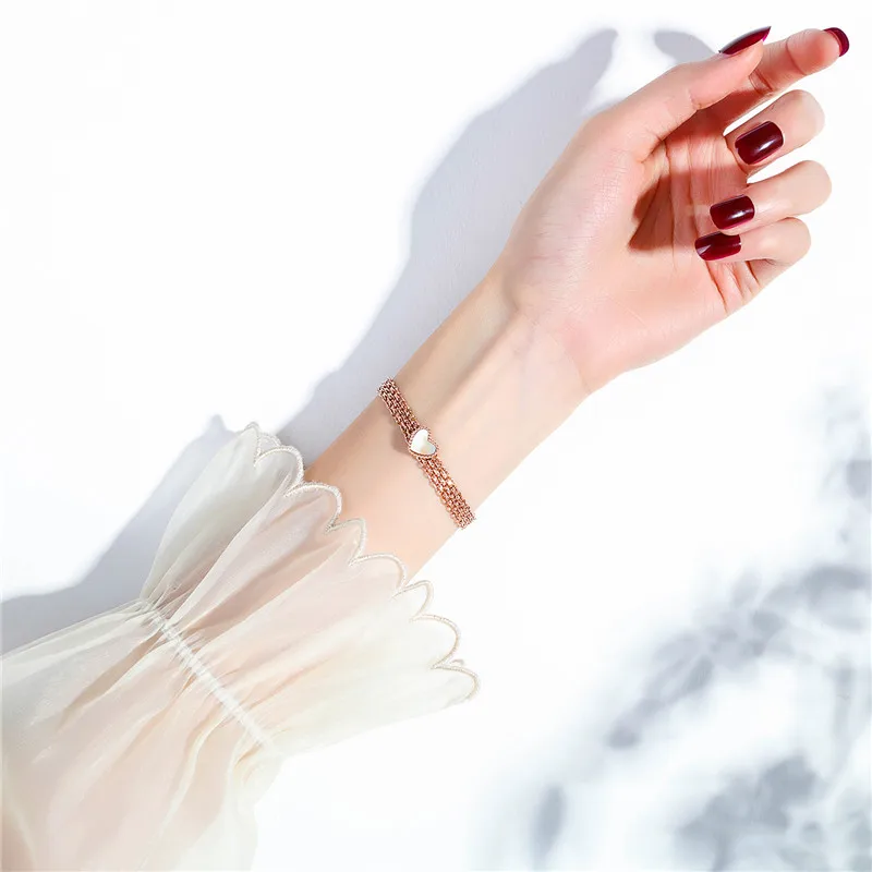 

European and American Trend Stainless Steel Peach Heart Bracelet Multilayer Titanium Steel Women Heart Bracelet Jewelry