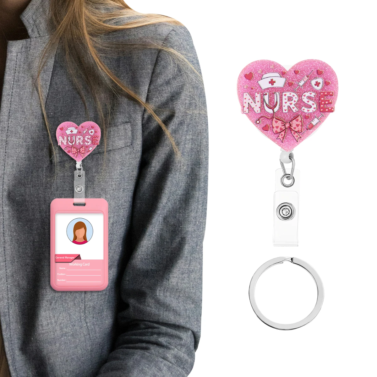 Rosa amor retrátil crachá carr - Resin Art Name avaliação e preço