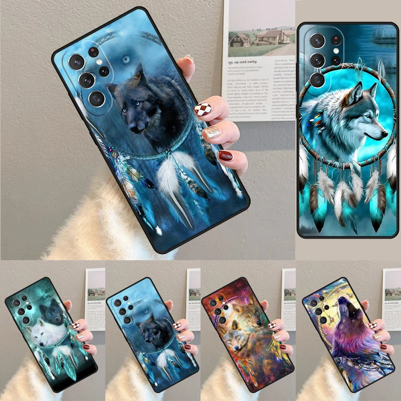 Cover For Samsung Galaxy S24 Ultra S21 S22 S8 S9 S10E Note 10 20 Plus FE S23 Dream Catcher Feather Wolf Phone case Coque