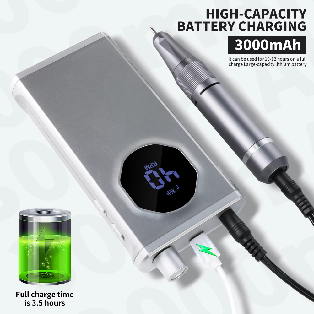 ماكينة مثقاب أظافر كهربائية محمولة ، قابلة لإعادة الشحن ، ضوضاء منخفضة ، جهاز صنفرة احترافي ، ملف مانيكير ، أداة صالون ، أو دورة في الدقيقة #4