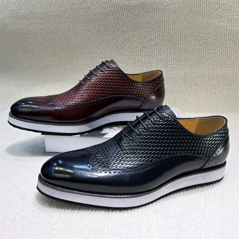 

2025 Spring Men's Casual Shoes Handmade Comfortable Flat Sneakers for Daily Business Office Outdoor Street Wear Lace Up Men Shoe